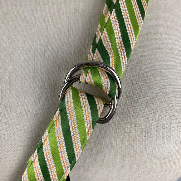 J Crew Silk Fabric Belt M L Green Pink Diagonal Stripes D Ring Slide Excellent - Picture 9 of 11